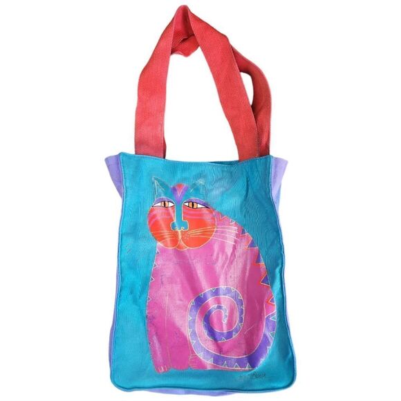 Vintage Laurel Burch Small Canvas Tote Mythical Cats - Picture 1 of 8